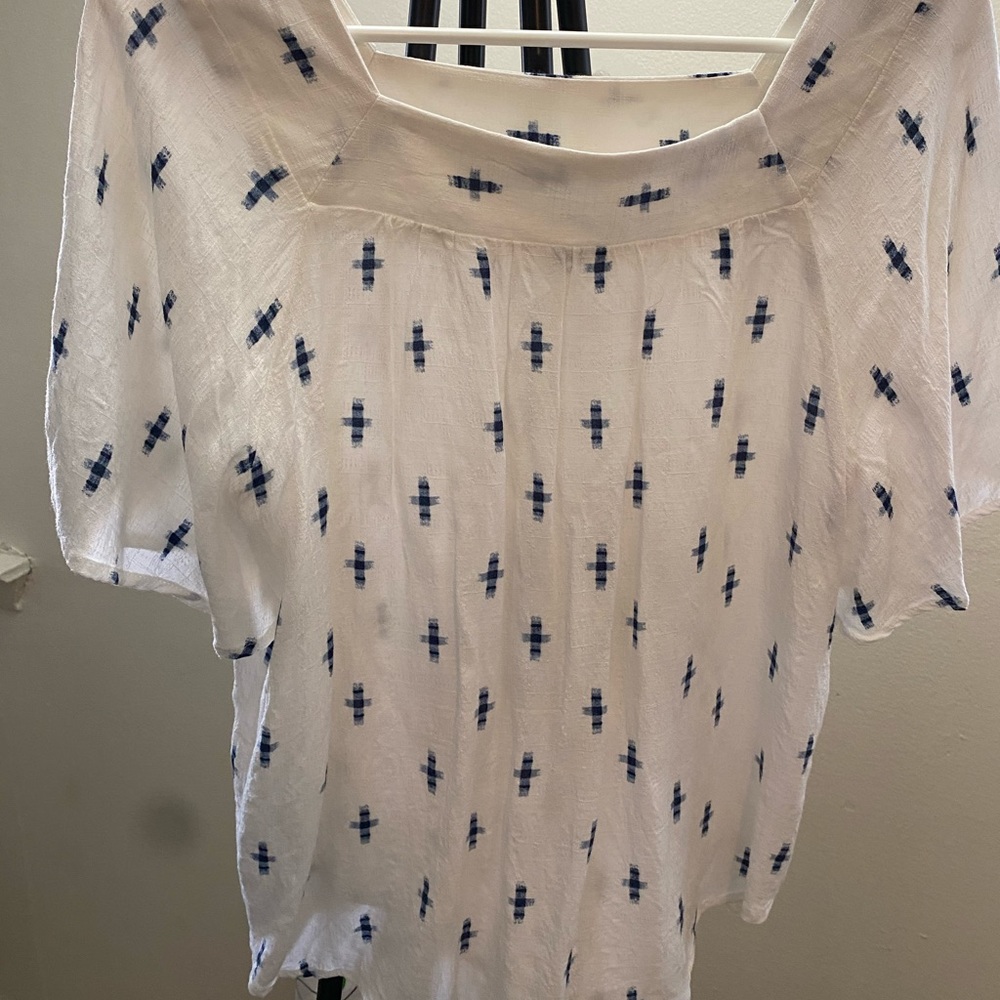 White and blue top